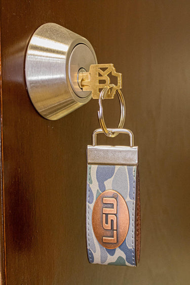 LSU Tigers Old School Camo Leather Loop Keychain.
