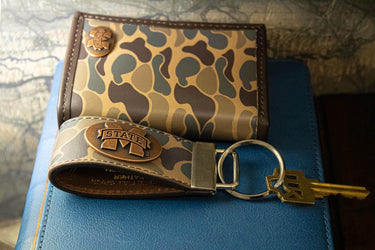 Mississippi State Bulldogs Old School Camo Leather Loop Keychain.