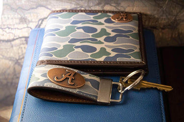 Alabama Crimson Tide Old School Camo Leather Loop Keychain.