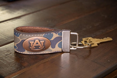 Auburn Tigers Old School Camo Leather Loop Keychain.