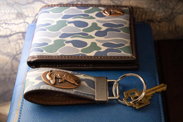 Bass Fishing Old School Camo Leather Loop Keychain.