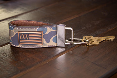 USA Flag Old School Camo Leather Loop Keychain.