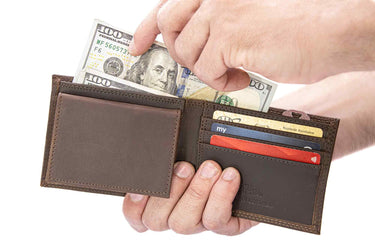 Buck Men's Bifold Woven Patch Leather Wallet.
