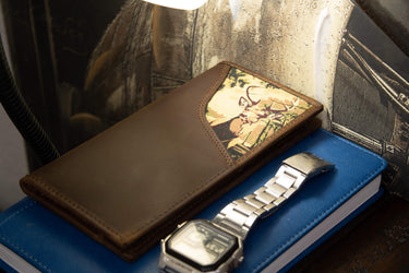 Buck Men's Secretary Tall Woven Patch Leather Wallet.