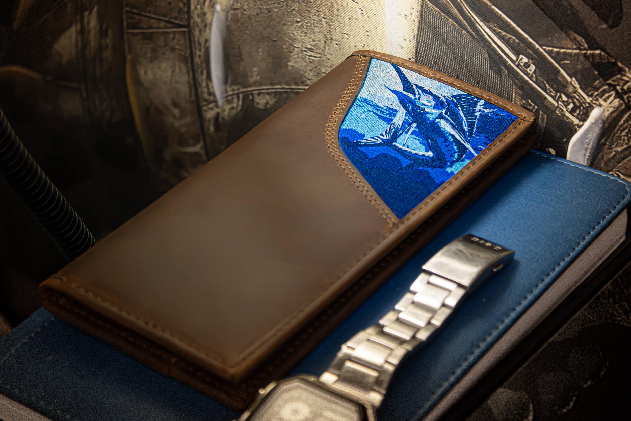 Marlin Men's Secretary Tall Woven Patch Leather Wallet.