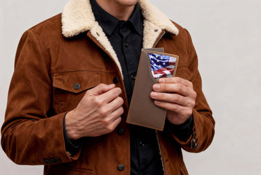 USA Flag Men's Secretary Tall Woven Patch Leather Wallet.