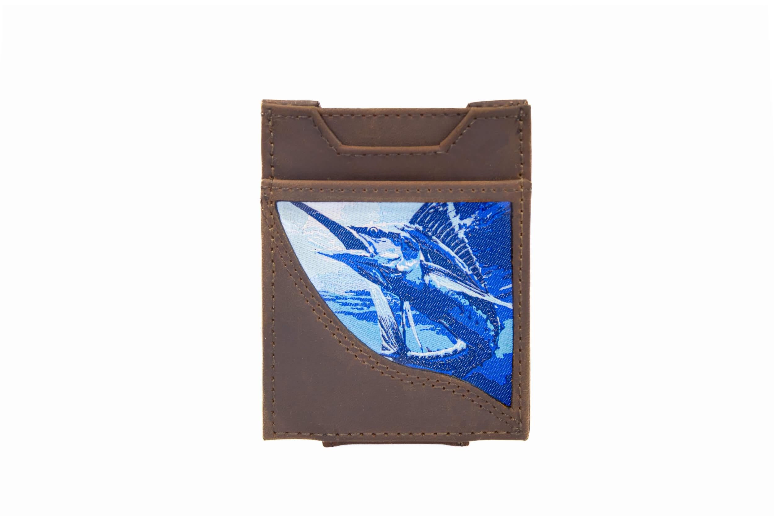 Marlin Men's Magnetic Front Pocket Woven Patch Leather Wallet.