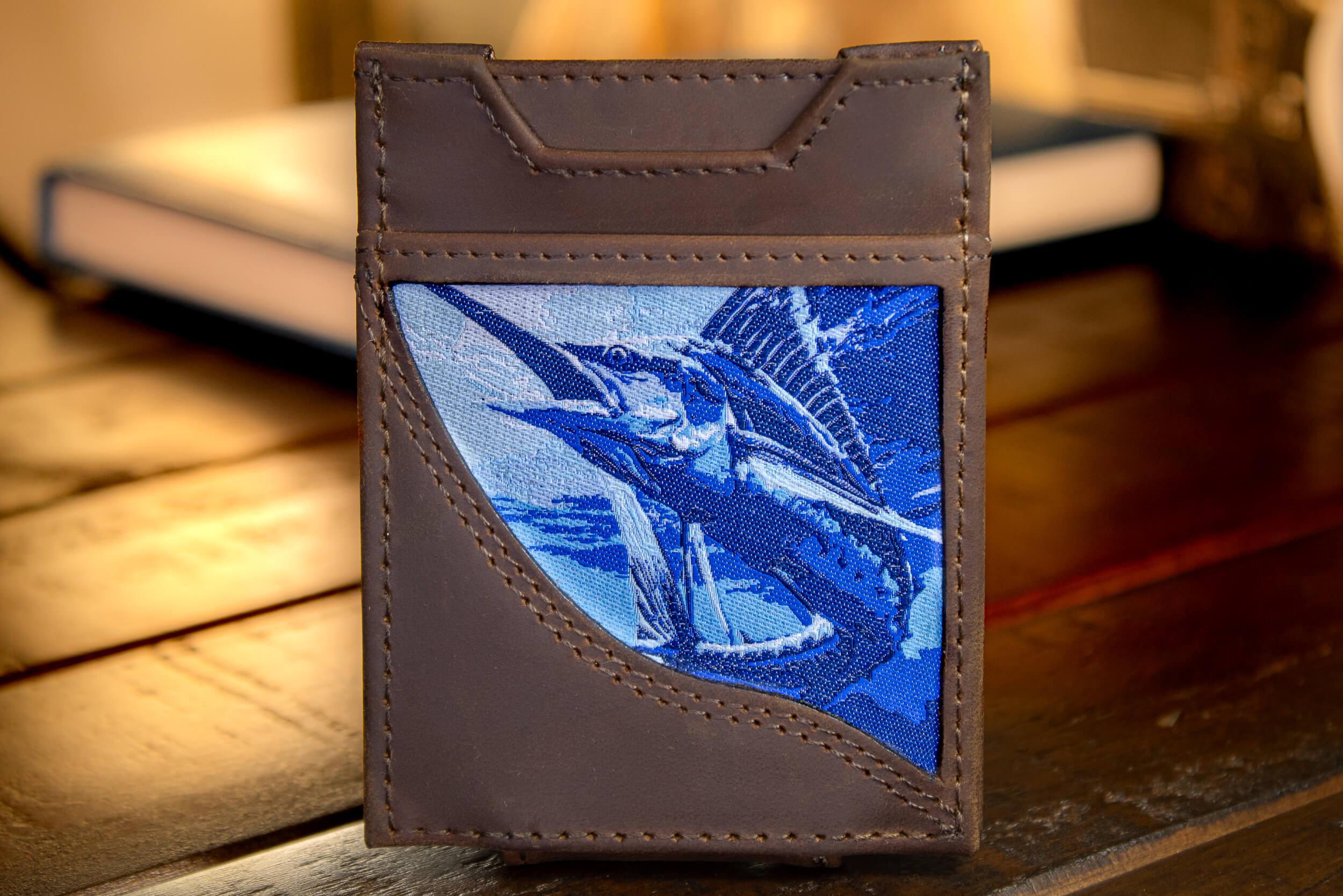 Marlin Men's Magnetic Front Pocket Woven Patch Leather Wallet.