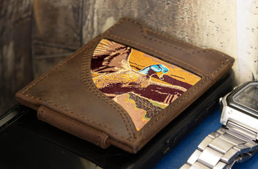 Mallard Men's Magnetic Front Pocket Woven Patch Leather Wallet.