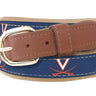 Youth Size Virginia Cavaliers Collegiate Woven Ribbon Belt. Tan Full Grain Leather Tabs. Boys Size UVA Belt. Kids Virginia Ribbon Belt.