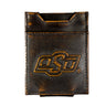 Oklahoma State Cowboys Men's Collegiate Magnetic Front Pocket Leather Wallet. Brown Burnished Full Grain Finish With Debossed Logo