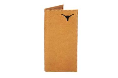 Texas Longhorns Collegiate Embossed Leather Wallet – Tan or Gray – Bifold, Trifold & Tall Roper Styles.