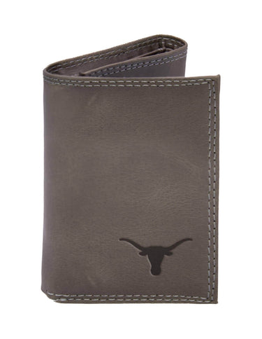 Texas Longhorns Collegiate Embossed Leather Wallet – Tan or Gray – Bifold, Trifold & Tall Roper Styles.