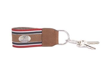 Alabama Crimson Tide Collegiate Grosgrain Ribbon Key Chain with Leather Accent and Silver Emblem.