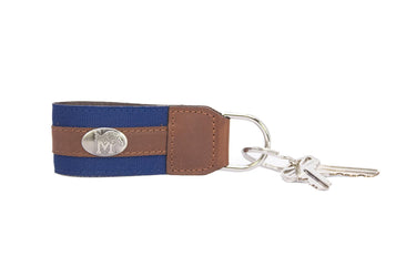 Memphis Tigers Collegiate Grosgrain Ribbon Key Chain with Leather Accent and Silver Emblem.