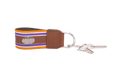 Clemson Tigers Collegiate Grosgrain Ribbon Key Chain with Leather Accent and Silver Emblem.