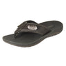 East Carolina Pirates Men's Collegiate Flip Flop Sandal. Brown Straps With Metal Concho Logo. Cushioned Insole and Non-skid Outsole.