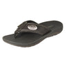 Oklahoma Sooners Men's Collegiate Flip Flop Sandal. Brown Straps With Metal Concho Logo. Cushioned Insole and Non-skid Outsole.