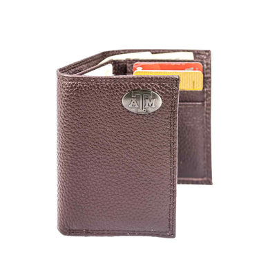 Texas A&M Aggies Pebble Grain Leather Wallet – Bifold, Trifold, Tall Roper, Slim Front Pocket – Black or Brown – Executive Style