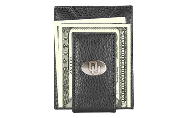 Oklahoma Sooners Pebble Grain Leather Wallet – Bifold, Trifold, Tall Roper & Slim Front Pocket – Black or Brown – Executive Style