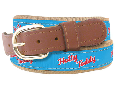 Youth Size Ole Miss Rebels Collegiate Woven Ribbon Belt. Tan Full Grain Leather Tabs. Boys Size Ole Miss Belt. Kids Ole Miss Ribbon Belt.