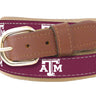 Youth Size Texas A&M Aggies Collegiate Woven Ribbon Belt. Tan Full Grain Leather Tabs. Boys Size Aggies Belt. Kids TAMU Ribbon Belt.