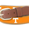 Youth Size Tennessee Vols Collegiate Woven Ribbon Belt. Tan Full Grain Leather Tabs. Boys Size Vols Belt. Kids UT Ribbon Belt.