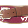Youth Size Virginia Tech Hokies Collegiate Woven Ribbon Belt. Tan Full Grain Leather Tabs. Boys Size Hokies Belt. Kids VT Ribbon Belt.
