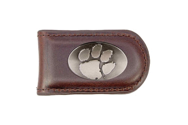 Clemson Tigers Leather Magnetic Money Clip Wallet - Silver Emblem Fan Gift - 6 Colors