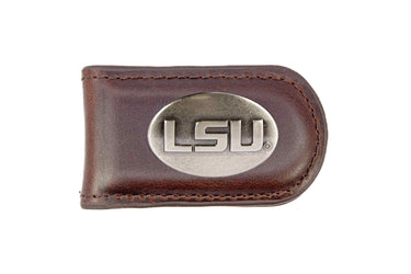 LSU Tigers Leather Magnetic Money Clip Wallet - Silver Emblem Fan Gift - 6 Colors