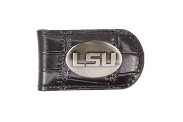 LSU Tigers Leather Magnetic Money Clip Wallet - Silver Emblem Fan Gift - 6 Colors