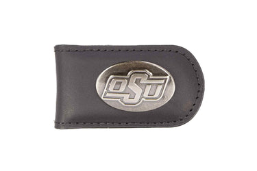 Oklahoma State Cowboys Leather Magnetic Money Clip Wallet - Silver Emblem Fan Gift - 6 Colors