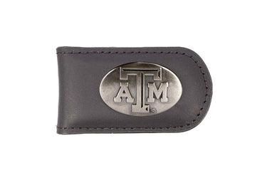 Texas A&M Aggies Leather Magnetic Money Clip Wallet - Silver Emblem Fan Gift - 6 Colors