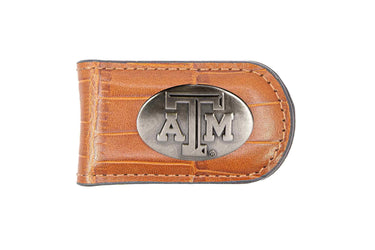 Texas A&M Aggies Leather Magnetic Money Clip Wallet - Silver Emblem Fan Gift - 6 Colors