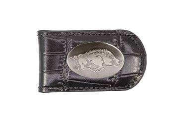 Arkansas Razorbacks Leather Magnetic Money Clip Wallet - Silver Emblem Fan Gift - 6 Colors