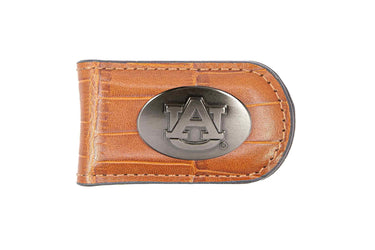 Auburn Tigers Leather Magnetic Money Clip Wallet - Silver Emblem Fan Gift - 6 Colors