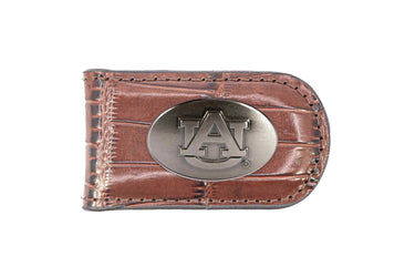 Auburn Tigers Leather Magnetic Money Clip Wallet - Silver Emblem Fan Gift - 6 Colors