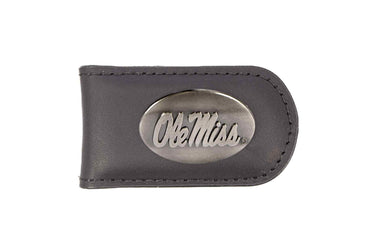 Ole Miss Rebels Leather Magnetic Money Clip Wallet - Silver Emblem Fan Gift - 6 Colors