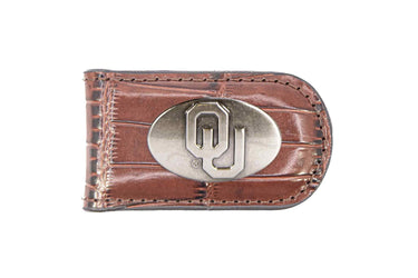 Oklahoma Sooners Leather Magnetic Money Clip Wallet - Silver Emblem Fan Gift - 6 Colors