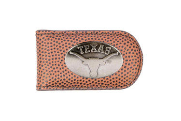 Texas Longhorns Leather Magnetic Money Clip Wallet - Silver Emblem Fan Gift - 6 Colors