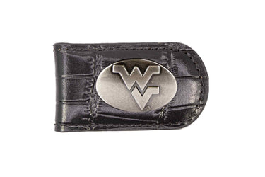 West Virginia Mountaineers Leather Magnetic Money Clip Wallet - Silver Emblem Fan Gift - 6 Colors