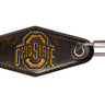 Ohio State Buckeyes Collegiate Full Grain Leather Key Fob. Brown Burnished Keychain.