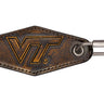 Virginia Tech Hokies Collegiate Full Grain Leather Key Fob. Brown Burnished Keychain