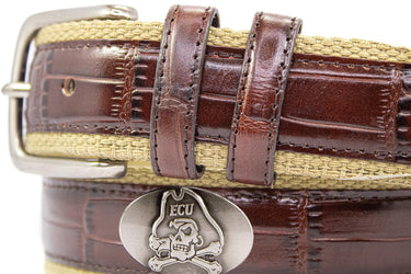 ECU Pirates Khaki Webbed Belt With Croc Leather Inlay | Collegiate Casual Game Day Belt