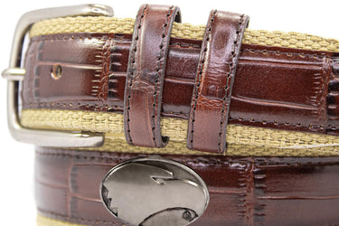 Georgia Southern Eagles Khaki Webbed Belt With Croc Leather Inlay | Collegiate Casual Game Day Belt