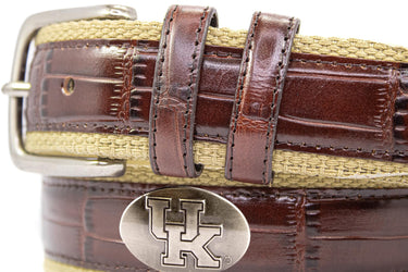 Kentucky Wildcats Khaki Webbed Belt With Croc Leather Inlay | Collegiate Casual Game Day Belt
