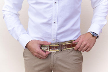 Virginia Tech Hokies Khaki Webbed Belt With Croc Leather Inlay | Collegiate Casual Game Day Belt