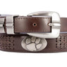 Clemson Tigers Men's Collegiate Brown Braided Leather Belt. Metal Emblem Conchos.