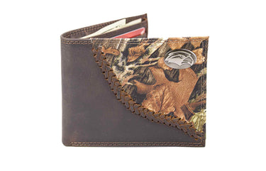 Southern Miss Eagles Camo Corner Leather Wallet – Bifold, Trifold or Tall Roper – Silver Emblem Gift.