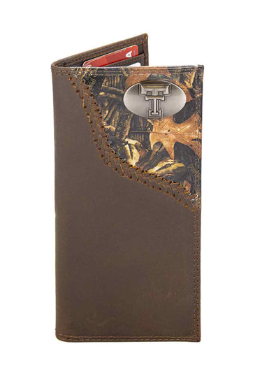 Texas Tech Red Raiders Camo Corner Leather Wallet – Bifold, Trifold or Tall Roper – Silver Emblem Gift.